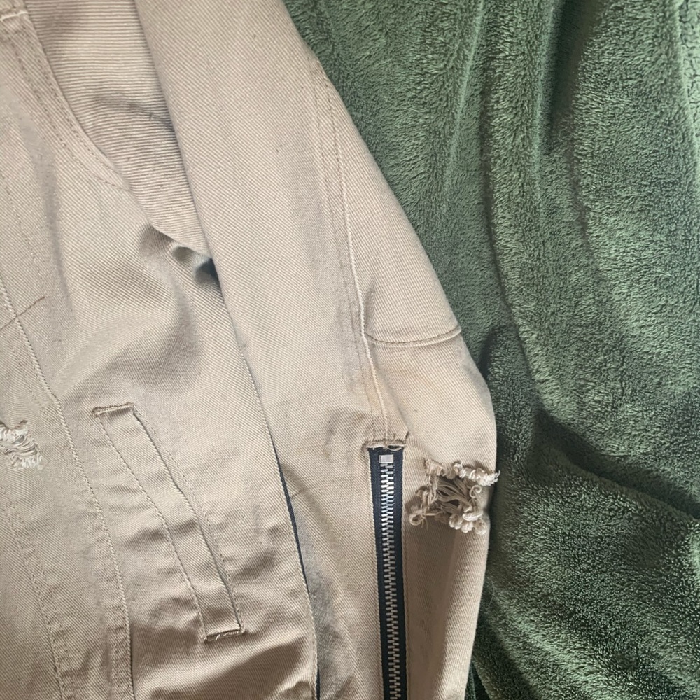 Men’s Brown Ripped Jean Jacket - Picture 2 of 3